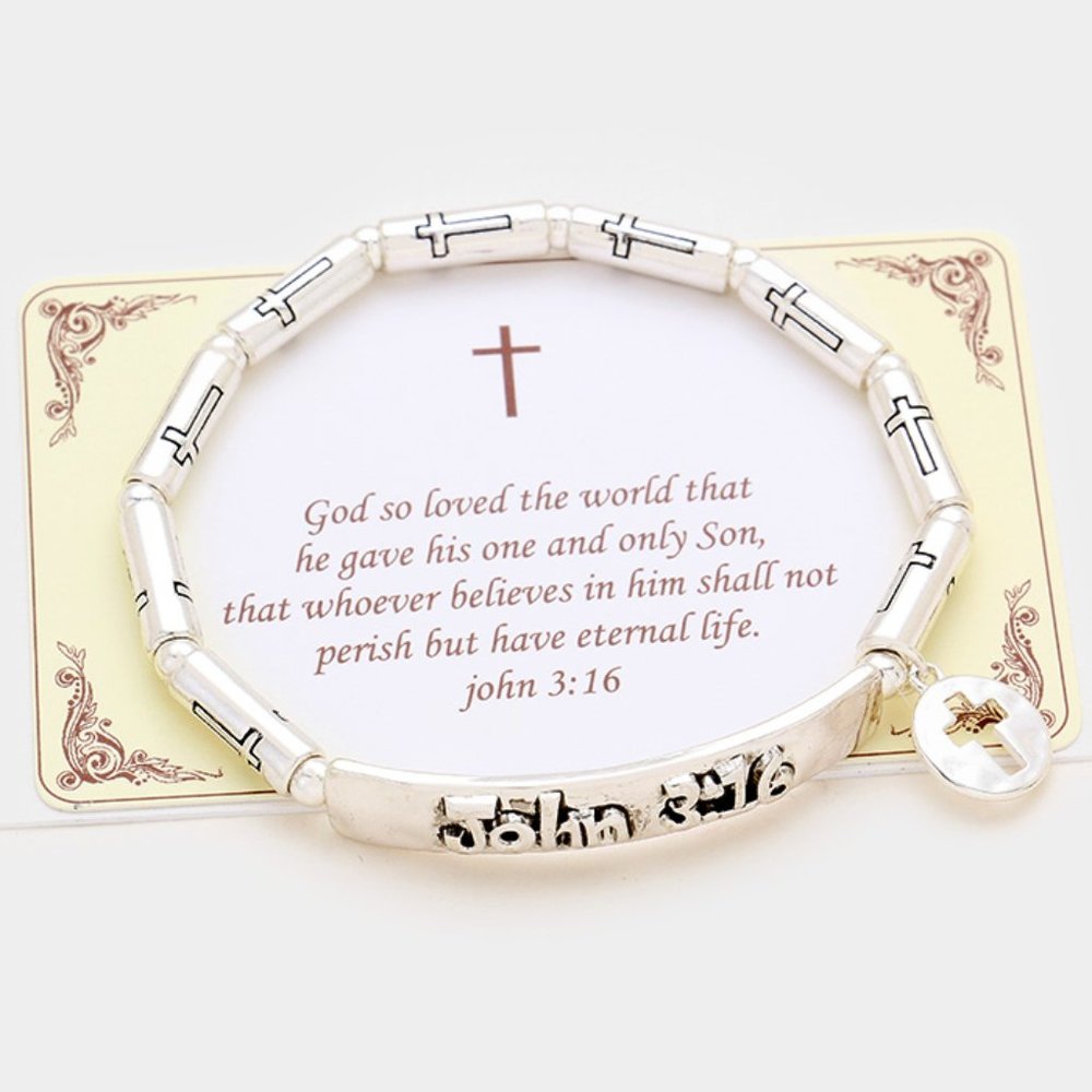 • John 3 : 16 Embossed Metal Stretch Bracelet